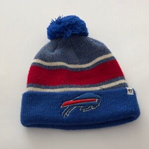 '47 Kids Blue Red Striped Pom Beanie with Team Logo